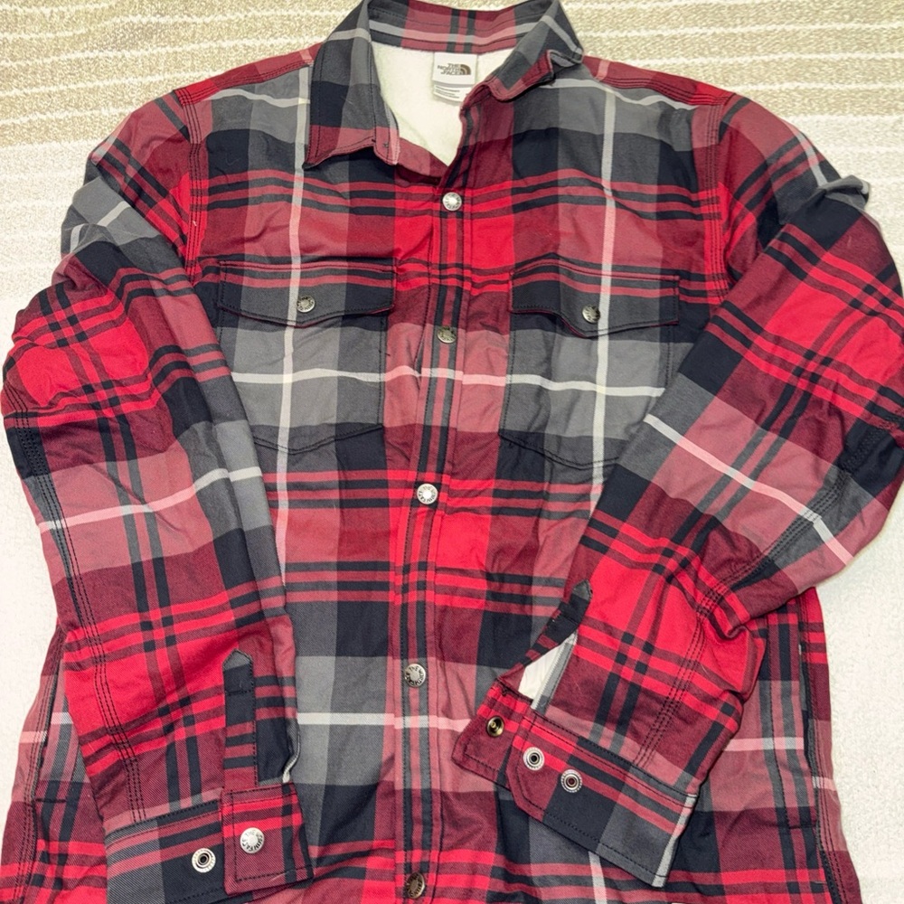 The North Face Campshire Sherpa Fleece Lined Plaid Shacket Men's Medium Gray